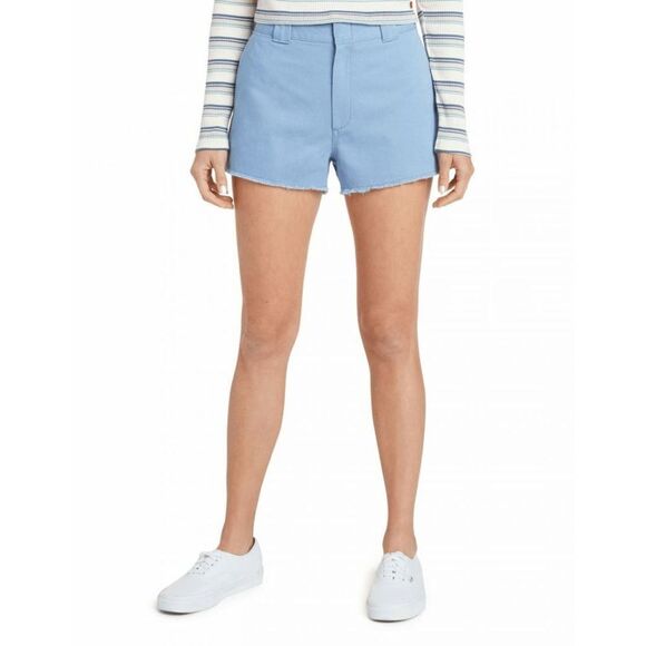 Dickies Juniors' High-Rise Fray Hem Worker Shorts Original Twill - Chambray 9 - Picture 1 of 6